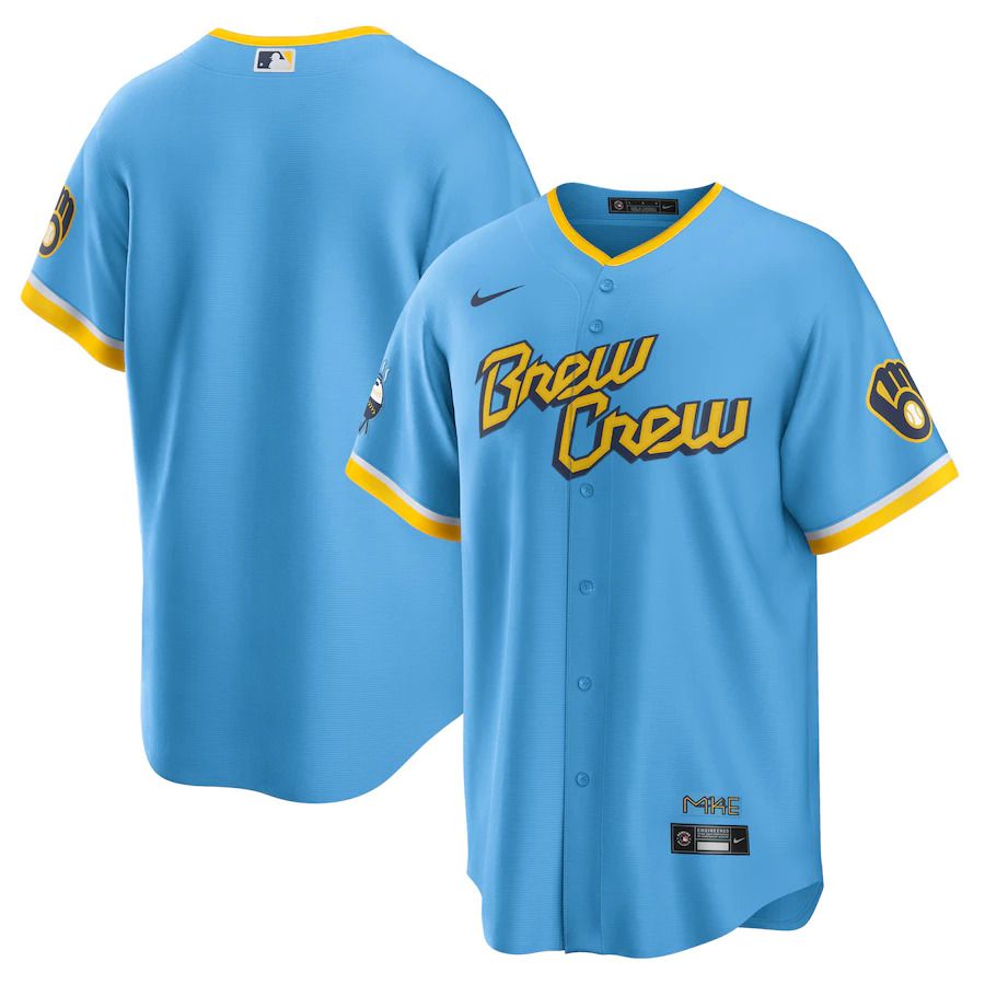 Custom Men Milwaukee Brewers Blank Nike Powder Blue 2022 City Connect Replica Team MLB Jersey